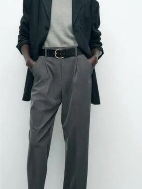 Zara Gray Pleated Women’s Tapered Dress Pants